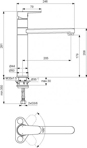 Keukenmengkraan Ideal Standard Cerafine O 205 mm Silk Black