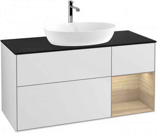 Meuble Pour Vasque à Poser Villeroy et Boch Finion White/Oak Veneer/Glass Black FA72PCMT