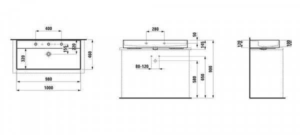 Opbouw Wastafel Laufen KARTELL 2 gaten 460x145x1000mm Zwart Mat