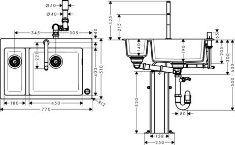 Hansgrohe Inbouw Spoelbak C51 Pack Zwart Grafiet/Chroom 770 mm 43220000