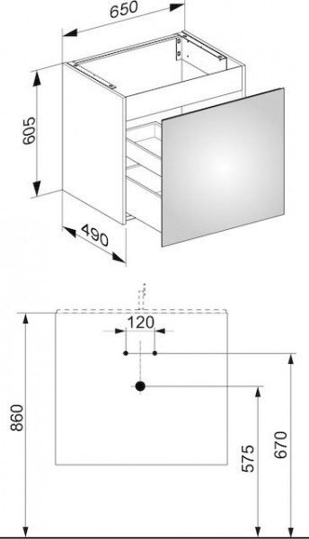 Wastafel Onderkast Keuco X-Line 1 lade, 650x605x490mm Roestvrij Staal