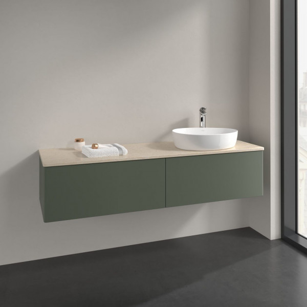 Meuble Pour Vasque à Poser Villeroy et Boch Antao à droite Lumière 1 trou 2 tiroirs 1600x360x500mm Leaf Green Matt Lacquer/Boticcino