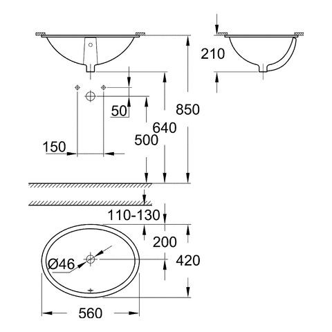 Grohe Wastafel Onderbouw Universeel ingebouwde wastafel 55cm Montage van onderaf Alpenwit 39423000