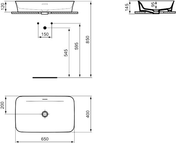 Ideal Standard Opbouw Wastafel IPALYSS met overloop 650x120x400mm Zwart