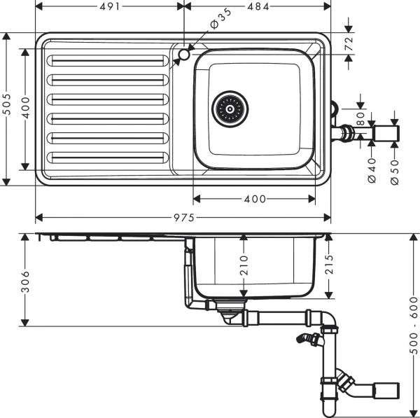 Hansgrohe Inbouw Spoelbak S41 met lekbak