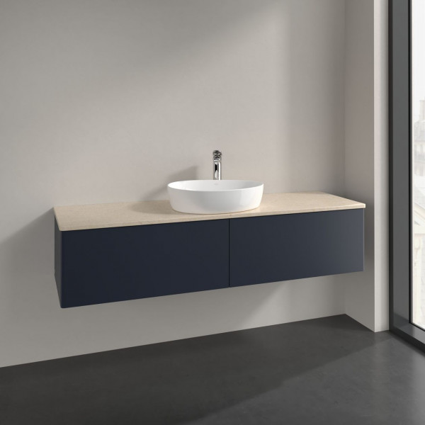 Meuble Pour Vasque à Poser Villeroy et Boch Antao 1 trou 1 tiroir 1600x360x500mm Midnight Blue Matt Lacquer/Boticcino