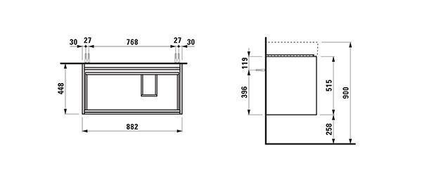 Wastafelmeubel Voor Opzet Waskom Laufen LANI Wastafel rechts voor Kartell 448x882x515mm Speciale ...