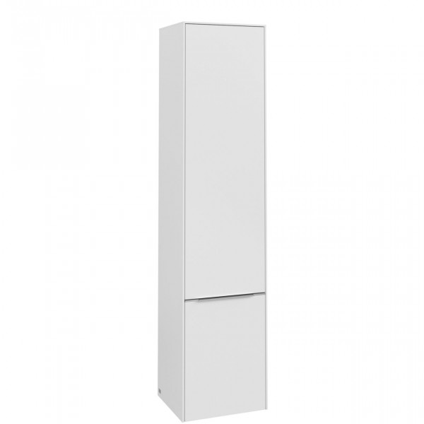 Villeroy & Boch Subway 3.0 badkamerkast 40x35x170cm met 2 linksdraaiende softclose deuren opbouw met aluminium glanzende greep spaanplaat Pure white C58600VF