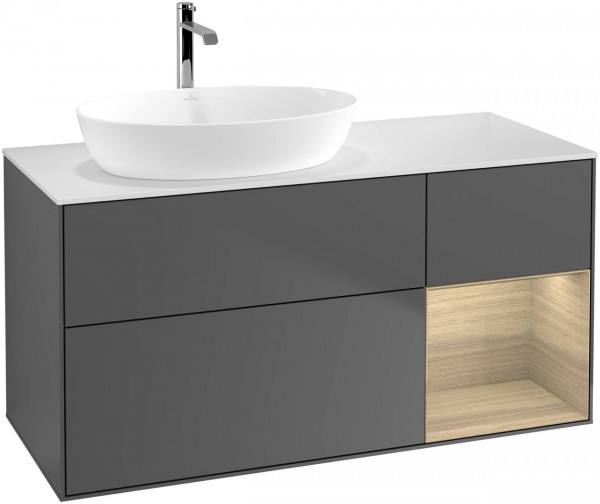 Meuble Pour Vasque à Poser Villeroy et Boch Finion Anthracite/Oak Veneer/Glass White FA51PCGK