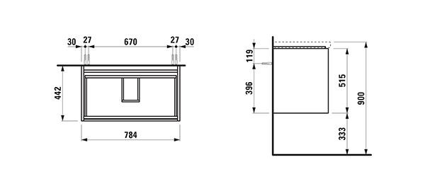 onderkast 2 laden 758x440x530mm wit mat