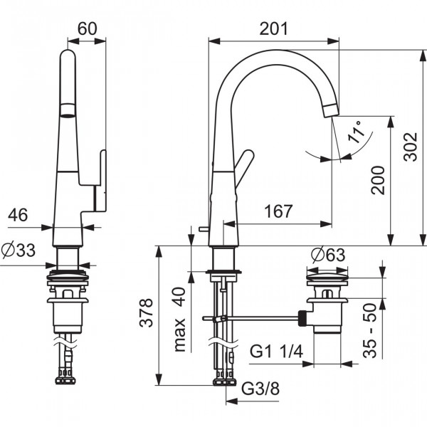 1 Gats Mengkraan Hansa DESIGNO Style trekkoord en afvoerfitting 302x167mm Chroom