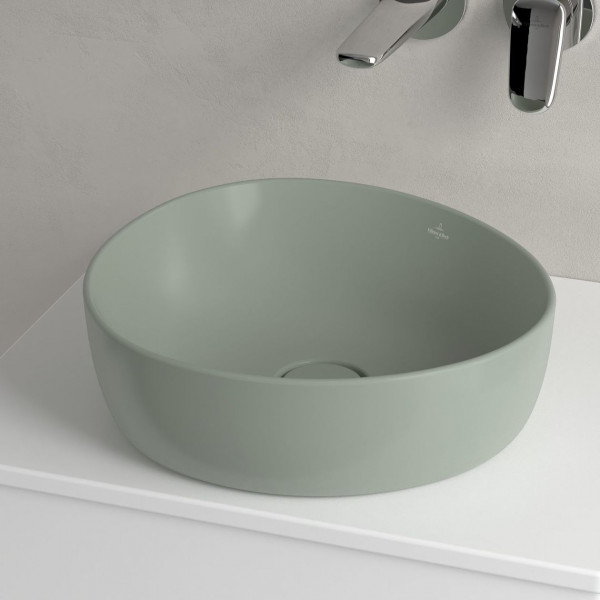 Opbouw Wastafel Villeroy en Boch Antao asymmetrisch 400x395mm Morning Green CeramicPlus