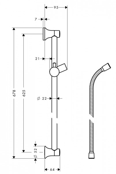 Hansgrohe Unica Classic glijstangset 65cm inclusief Sensoflex doucheslang 160cm zonder handdouche 27617000