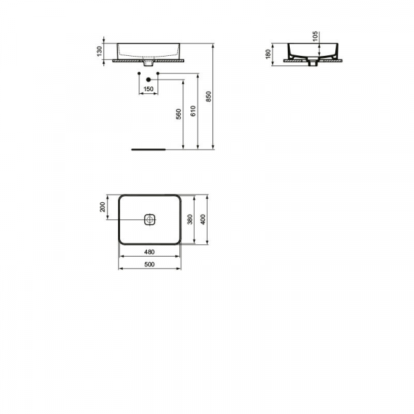 Ideal Standard Opzetwastafel rechthoekig 500 x 400 mm Strada II Wit