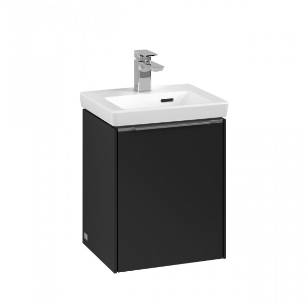 Villeroy & Boch Subway 3.0 wastafelonderkast 40x40x30cm met 1 linksdraaiende softclose deur met aluminium glanzende greep spaanplaat volcano black c58300vl