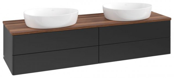 Dubbel Wastafelmeubel Villeroy en Boch Antao 1600x360x500mm Black Matt Laquered/Warm Walnut