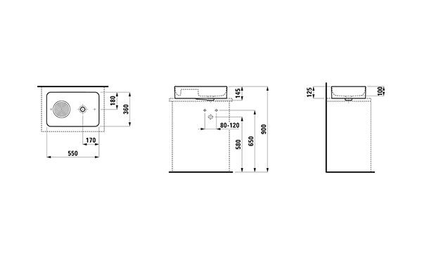 Opbouw Wastafel Laufen VAL halfdroog gebied (eiland) 360x145x550mm Mat Wit