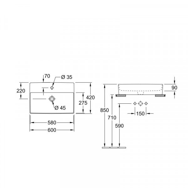 Villeroy en Boch Opzetwastafel Memento 2.0 600x420mm 4A0760