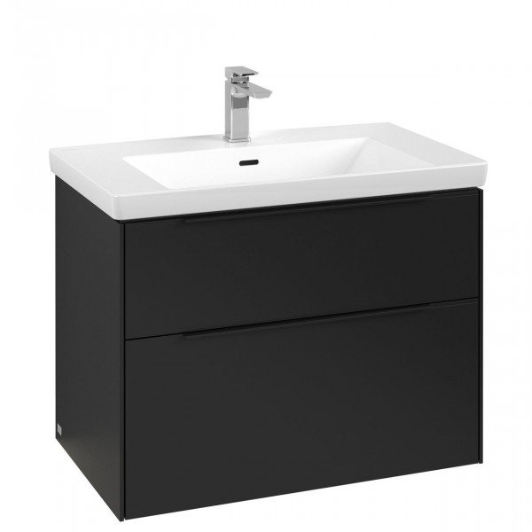 Villeroy & Boch Subway 3.0 wastafelonderkast 80x55x45cm met Volcano Black greep 2 softclose lades met LED verlichting 1 sifonuitsparing spaanplaat volcano black c574l1vl