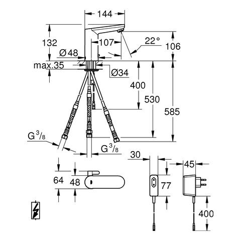 Grohe Wastafelmengkraan Eurosmart CE infrarood met variabele temperatuurbegrenzer 36324001