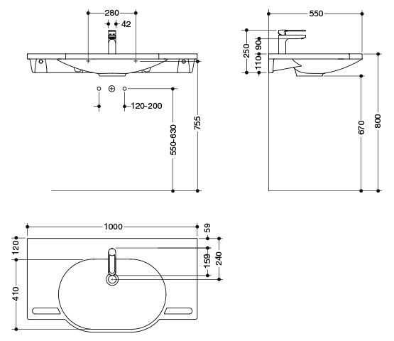 Hewi Hangende Wastafel met Kraan 1000 mm Alpenwit 950.19.020