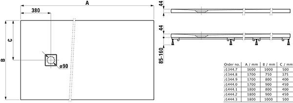 Douchebak Rechthoekig Laufen SOLUTIONS korte zijde ontlading 1800x800x44mm Wit