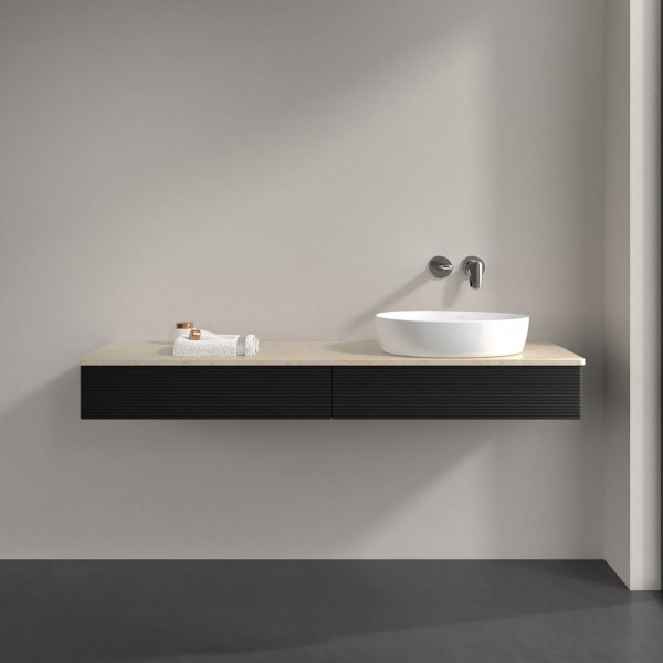 Wastafelmeubel Voor Opzet Waskom Villeroy en Boch Antao 1600x190x500mm Black Matt Laquered/Boticcino