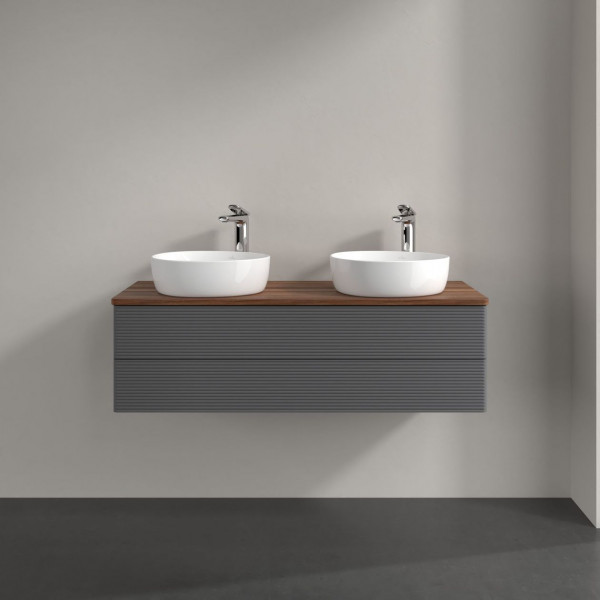 Dubbel Wastafelmeubel Villeroy en Boch Antao 1200x360x500mm Anthracite Matt Laquered/Warm Walnut