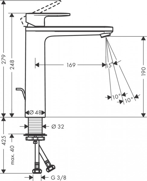 Hansgrohe Vernis wastafelkraan 169 highriser Cooltouch met waste chroom 71572000