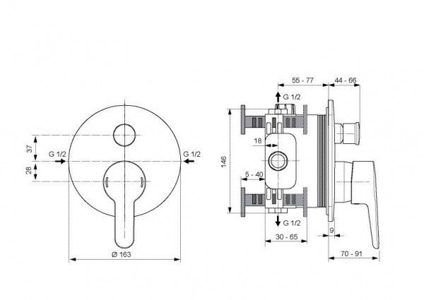 Ideal Standard Ceraplus 2 afbouwdeel voor inbouw badkraan met omstel Ø16.3cm chroom A6866AA