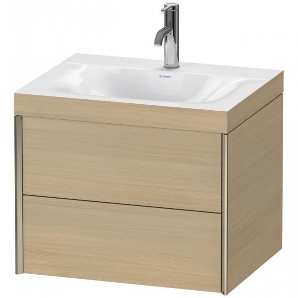 Ensemble Meuble Salle De Bain Duravit XViu Mural, Lavabo c-bonded cadre C 1 trou, Meuble 2 tiroirs 600mm Chêne Méditerranéen/Champagne XV4614OB171C