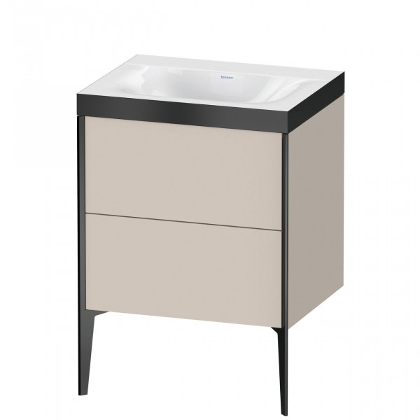 Ensemble Meuble Salle De Bain Duravit XViu Lavabo c-bonded cadre P, Meuble 2 tiroirs 600mm Taupe Super Mat/Noir Mat XV4709NB283P