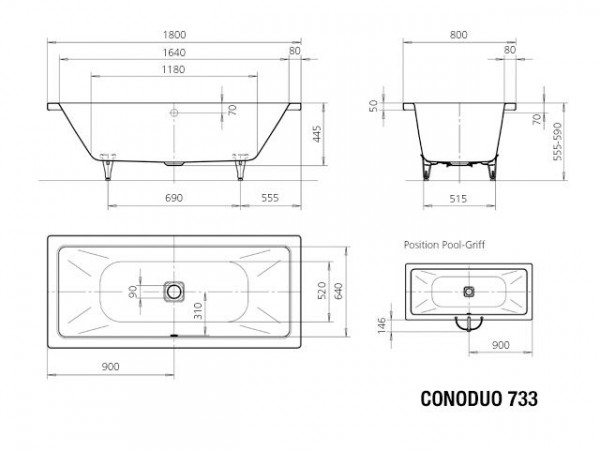 Kaldewei Standaard Bad model 733 Cono Duo (235100010)