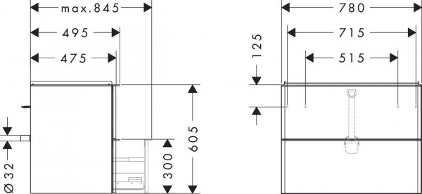 Wastafel Onderkast Hansgrohe Xelu Q 2 laden 780x475x605mm Mat Diamantgrijs/Chroom