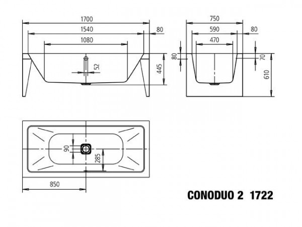 Kaldewei Ligbad Cono Duo Model 1722 zonder vullende functie 2 Alpenwit 201840913001