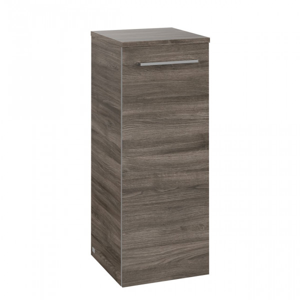 Villeroy & Boch Avento badkamerkast 35x40x90cm met 1 rechtsdraaiende softclose deur opbouw met aluminium glanzende greep spaanplaat Oak Kansas A89501