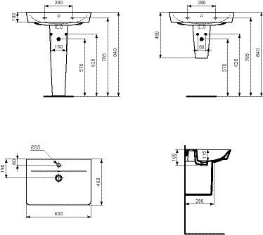 Ideal Standard Connect Air Wastafel Cube 650 mm (met kraangat / met overloop) (E0297)