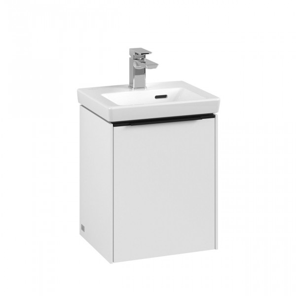 Villeroy & Boch Subway 3.0 wastafelonderkast 40x40x30cm met 1 linksdraaiende softclose deur met Volcano Black greep spaanplaat Pure white C58301VF