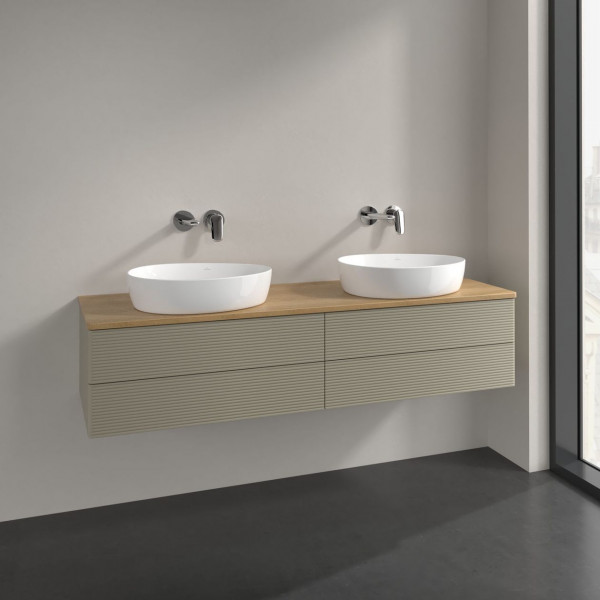 Meuble Double Vasque Villeroy et Boch Antao avec Structure 4 tiroirs 1600x360x500mm Stone Grey Matt Lacquer/Honey Oak