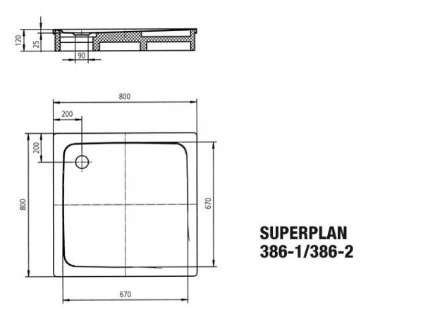 Kaldewei Superplan douchebak plaatstaal 80x80x2.5cm vierkant met styropordrager pergamon 447548040231