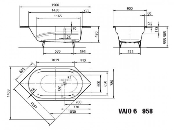 Kaldewei Zeshoekig bad 958 Vaio 6 (233800010)