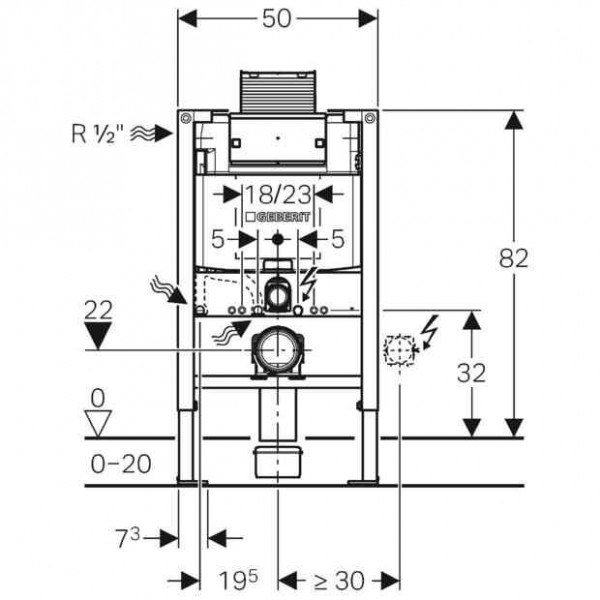 Geberit Inbouwreservoir Duofix element voor Hangend WC 82 cm met Omega 111003001