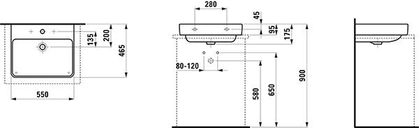 Opbouw Wastafel Laufen PRO S overloop 465x175x550mm Wit