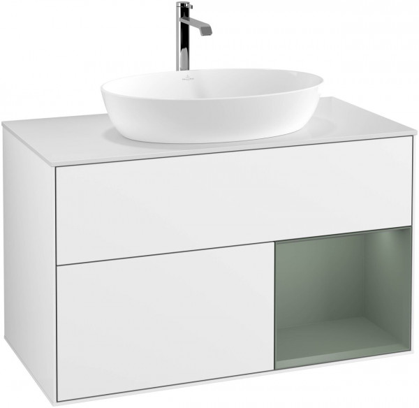 Meuble Pour Vasque à Poser Villeroy et Boch Finion Glossy White/Olive/Glass White F781GMGF