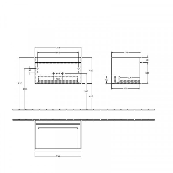 Villeroy en Boch Wastafelmeubels Venticello 753 x 420 x 502 mm