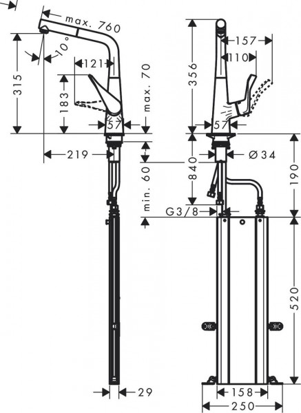 Keukenkraan Met Handdouche Hansgrohe Metris M71 sBox 1jet 320mm Chroom