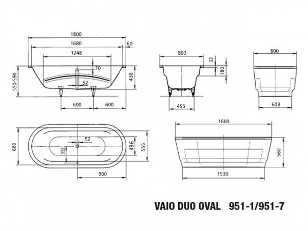 Kaldewei Vaio Duo Oval bad plaatstaal ovaal 180x80x43cm wit 233100010001