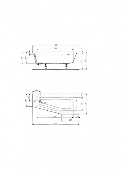 Ideal Standard Hoekbad Hotline Neu 1600x700x400mm Ruimtebesparend Ligbad asymrisch Rechts Alpenwit