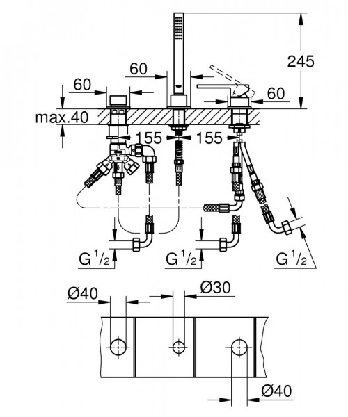 Grohe Plus afbouwdeel voor 3-gats badrandcombinatie met omstel met handdouche en doucheslang 200cm chroom 23845003