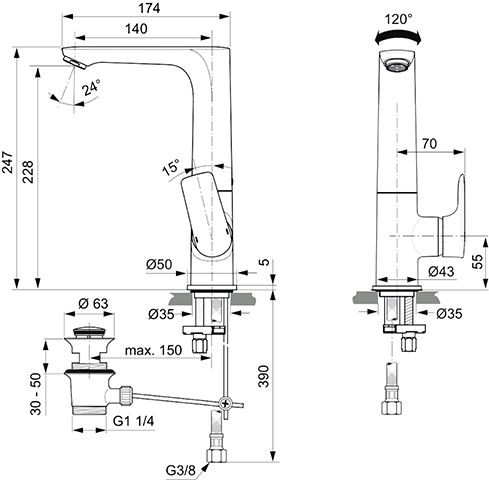 Ideal Standard Eéngreeps wastafelmengkraan Connect Air Chroom